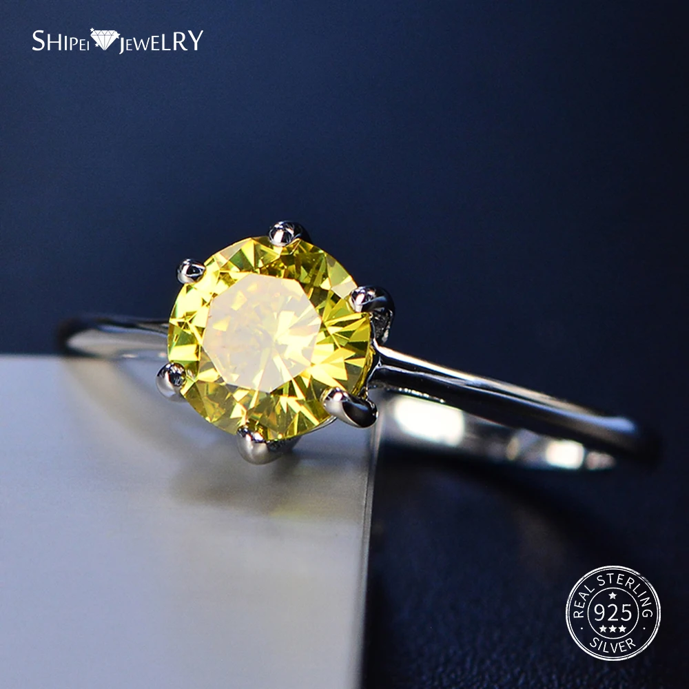 Shipei твердое стерлингового серебра 925 женское кольцо с аметистом драгоценный камень ювелирные изделия кольцо вечерние подарки на годовщину большой размер 4-12 - Цвет камня: Citrine