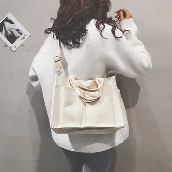 

Large-Volume Casual Canvas Bag Multi-pockets Practical Shoulder Bag Hand Shoulder Bag Women's Large Bag