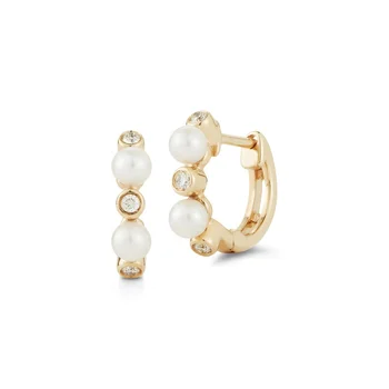 

LOZRUNVE Desbloqueio Dainty 925 Silver Gold Pearl Bezel CZ Diamond Huggie Hoop Earring