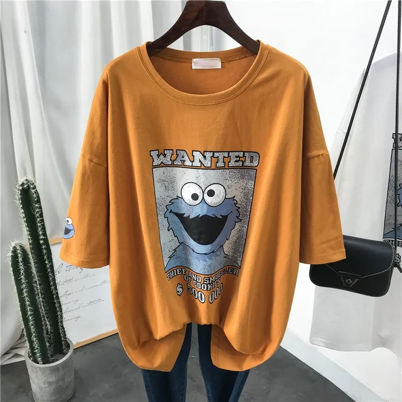 

Cotton Oversize Tee Unisex Summer 2020 Funny Cartoon Casual T Shirt Female BF Style Soft Home Tshirt Large Size Men's Tees