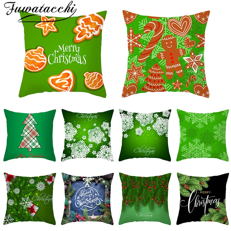 

Fuwatacchi Green Christmas Tree Pillow Cover Nordic Style Cushion Cover Polyester Saquare Home Sofa Chair Decorative Pillowcases