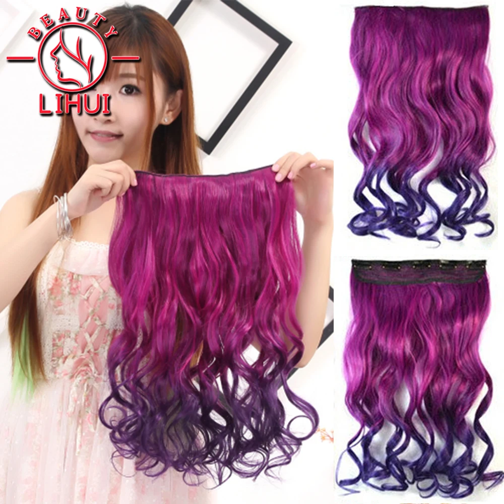Lihui 20Inch Clip-On Hair Extensions Synthetic Colored Strands Of