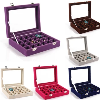 

24 Grid silver pendant jewelry box jewelry display box earrings nail storage box Square Ring Earring Accessorie Case Organizer
