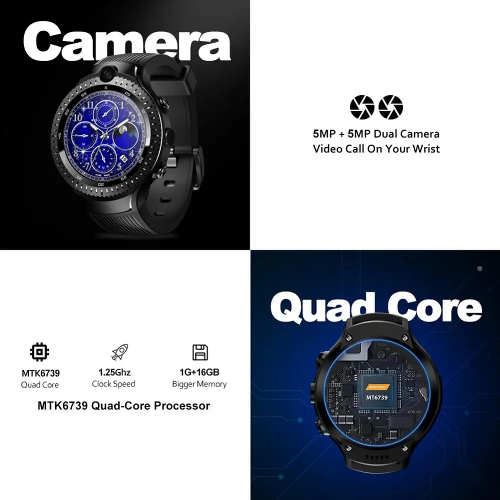 - New Zeblaze THOR 4 Dual 4G SmartWatch 50MP50MP Dual Camera Android Watch 14 AOMLED Display GPSGLONASS 16GB Smart Watch Men