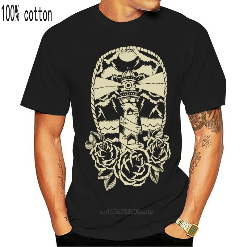 Мужская футболка с изображением маяков от Adi Black Old School Tattoo Stormy морские ночи