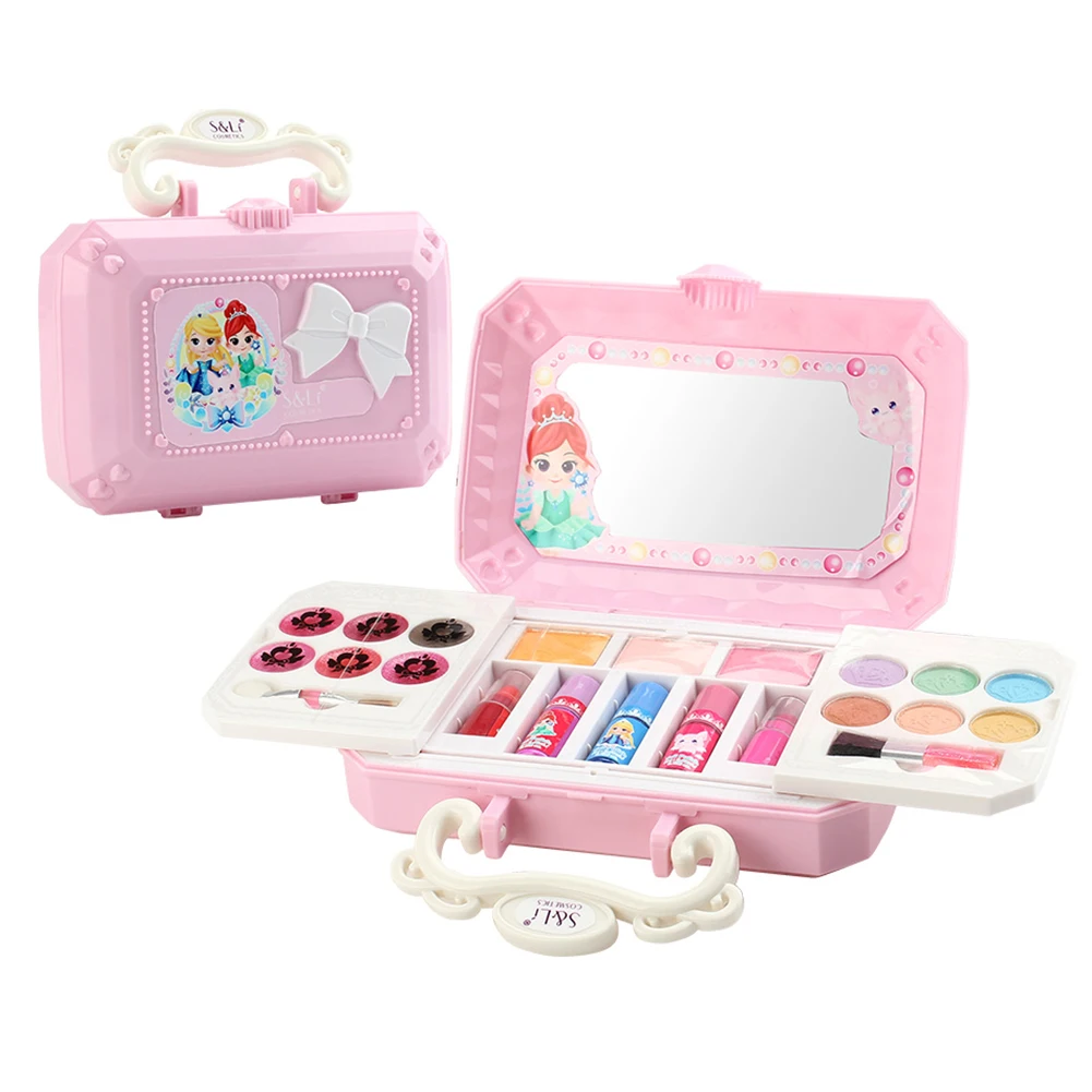 Kit de maquiagem infantil para meninas, conjunto completo de malas, jogo de  maquiagem, kit de maquiagem infantil de segurança lavável, brinquedo de  maquiagem de rosto de princesa, : : Beleza