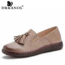 DRKANOL/Новые лоферы из натуральной кожи без застежки; женская обувь на плоской подошве; повседневная женская обувь с кисточками в стиле ретро с круглым носком из натуральной кожи