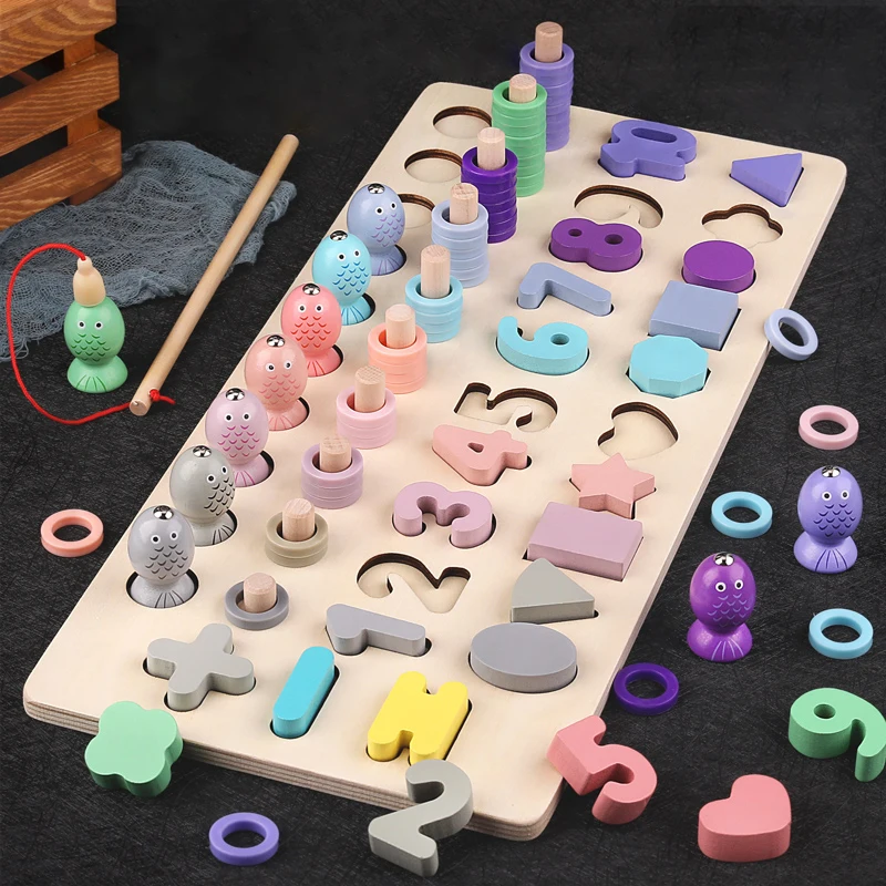 

Kids Montessori Materials Wooden Toys Magnetic Fishing Game Count Shape Cognition Math Busy Board Educational Toys For Children