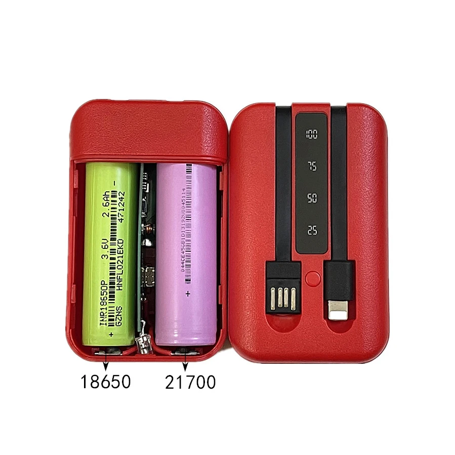 2*18650 Power Bank Case Dual USB Mobile Phone Charge DIY Shell 21700 18650 Battery Holder Charging Box with 2 Cables |