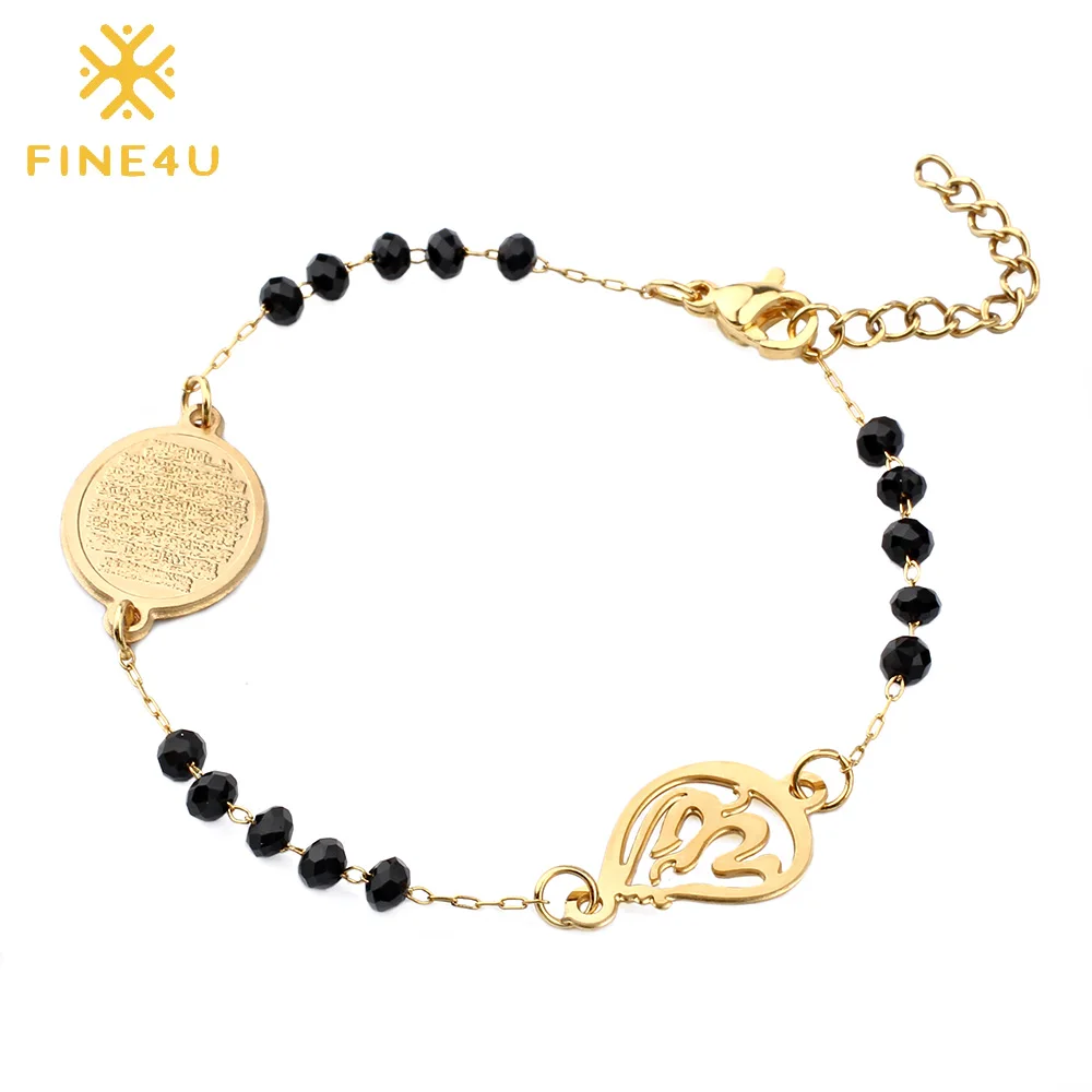 B201 Stainless Steel Muslim Arabic Charms Bracelet Black Color Faceted Glass Beads Bracelets For Islam Rosary Jewelry bracelet jewelry
