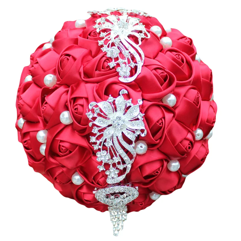 18cm winered WifeLai-Свадебный букет невесты, атласная лента, держащая цветы, кисточки, бриллианты, королевские синие свадебные букеты невесты W229 - Цвет: 18cm winered