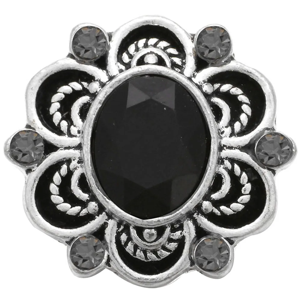 5pcs/lot Black Snap Jewelry Fashion Rhinestone Flower 18mm Snap Buttons For 18mm Leather Button Bracelet