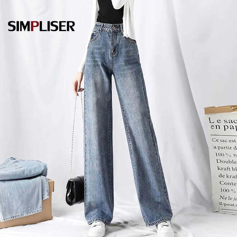 

Denim Jeans Pants Women Loose High Waisted Jeans Trousers Wide Leg Pants Boyfriend Style High Street Buggy Distressed Jeans 2021