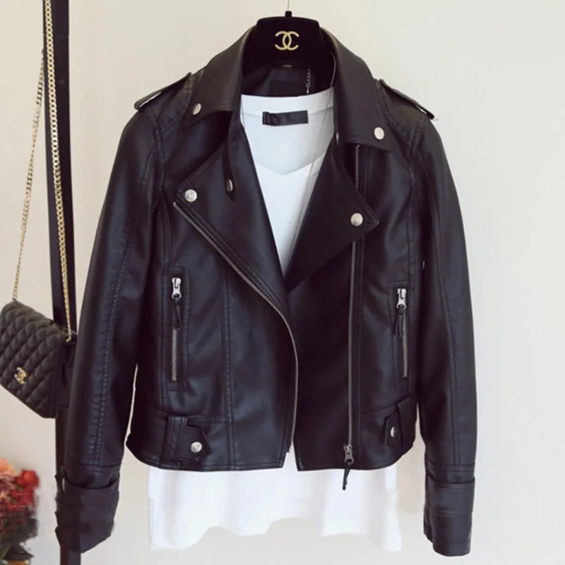 lower price  Leather Jacket Women PU Leather Coat Black Jacket Casual New Grunge Short Women Jacket Fit Daily St