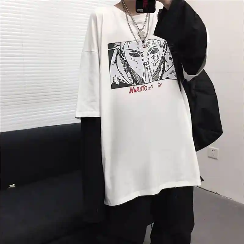 31810black pn NiceMix Harajuku футболка женская поддельная 2 шт. принт японский Fujiang Ужасы комиксы длинный рукав рубашка Женская Vetement Femme - Цвет: 31810black pn