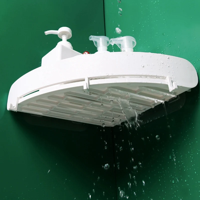 Seamless Stickers Plastic Bathroom Shelf Cosmetic Rack Triangle Bath Corner Basket With Removable Hook Bathroom Rack Shelf