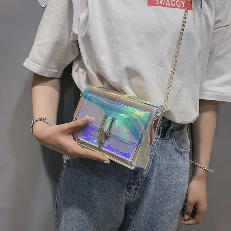 Fashion Women Colorful Jelly Shoulder Bag Girl Laser Holographic Transparent Handbag Crossbody Messenger Bags Mini Tote SS0424 (20)