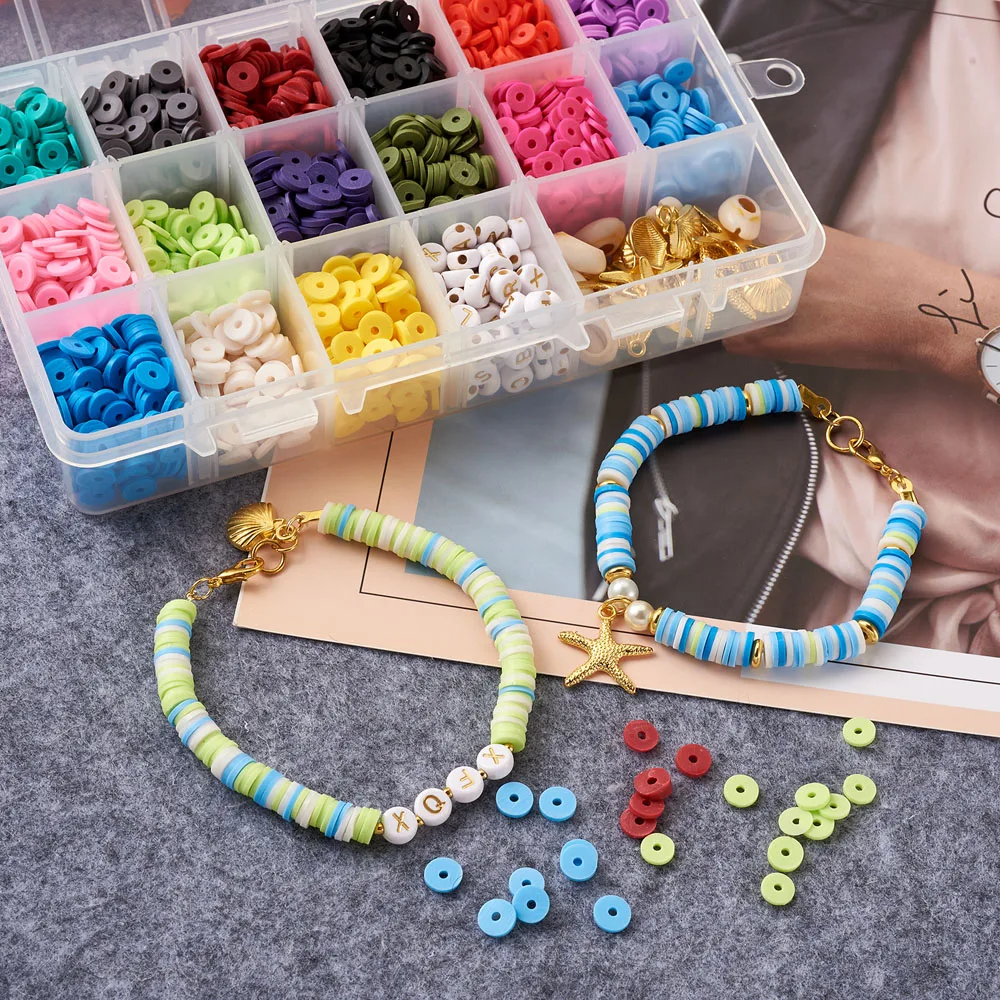 

1Box Mixed Colors Polymer Clay Heishi Bead Disc Round Letter Shell Acrylic Spacer Beads For Jewelry Diy Bracelet Necklace Making