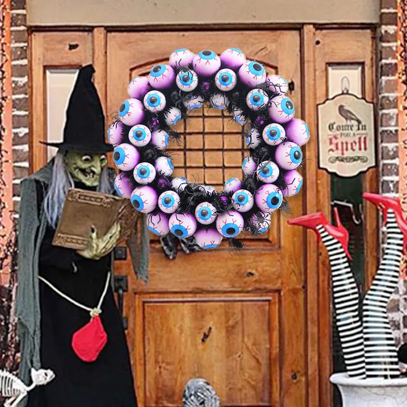 

2019 Creative Halloween Eyeball Wreath Pendant Horror Spider Garland Hanging Eyes for Door Wall Mall Haunted House Decoration