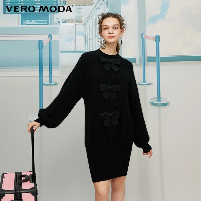 Vero Moda кроличий мех овечья шерсть воздушные шары рукава свободный крой вязаное платье | 319446531