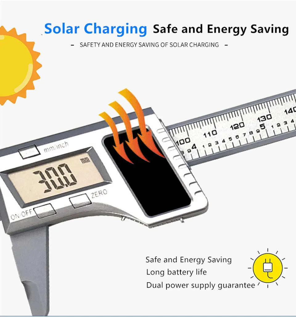 Цифровой Солнечный штангенциркуль с ЖК-дисплеем, цифровой штангенциркуль с питанием от солнечной энергии, микрометр, измерительные инструменты, приборы для измерения высоты