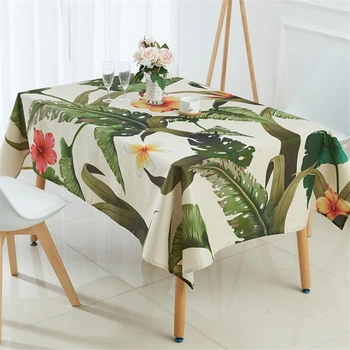 

Tropical Plants Table Cloth Rectangular Cotton Linen Tablecloth, Washable Decorated Table Mat Table Cover Home Decor