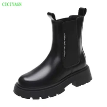 

CICIYAGN Chelsea Genuine Leather Smoke Tube Boots Woman 2021 Winter New Chunky Platform Martin Boots Ladies Warm Shoes
