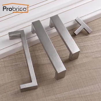 Probrico Brushed stainless steel cabinet handles knobs Furniture Pulls Kitchen Cupboard Wardrobe Chest Drawer Long Handle pulls