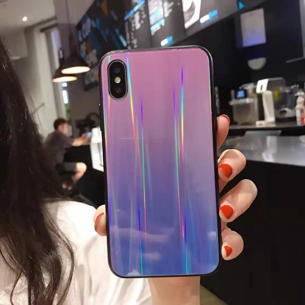 pink blue POPSTAND модный градиентный Радужный лазерный чехол для телефона для iPhone 11 Pro Max 7 8 6 6s 7Plus 8Plus X XS MAX XR прозрачный акриловый чехол - Цвет: pink blue
