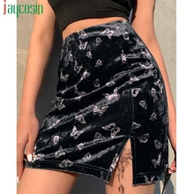 Женская мини-юбка с разрезом, стильная, высокая талия, повседневная, с принтом бабочки, вечерние, юбка размера плюс, свободная, облегающая, сексуальная, на бедрах, Женская юбка