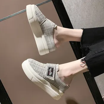 

Korean Shoes Slip-on Round Toe Clogs Platform Low Heels Casual Female Sneakers 2020 Slip On Summer Small Creepers New Slides