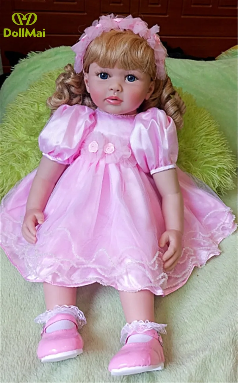 

24" big pink princess bebe reborn toddler girl doll soft silicone vinyl limbs reborn baby dolls alive playmate for kids gift