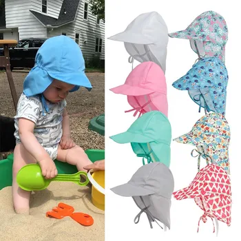 

Summer Baby Sun Hat Children Outdoor Neck Ear Cover Anti UV Protection Beach Caps Kids Boy Girl Swimming Flap Cap For 0-5 Years
