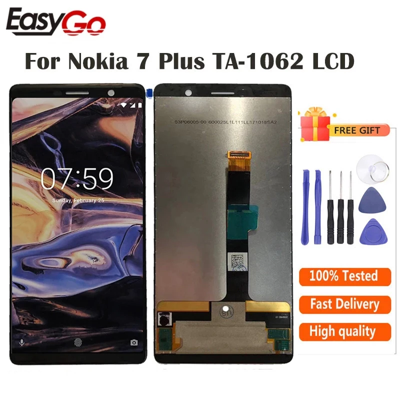 Полный ЖК дисплей с сенсорным дигитайзером в сборе для Nokia 7 PLUS LCD Черный