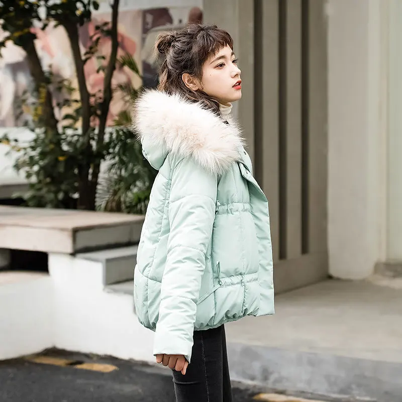 

2019 Winter New Style Short-height Students Short Fur Collar Cotton-padded Clothes Cotton Coat