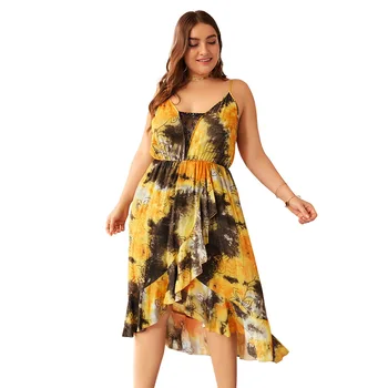 

Casual Vacation Street Party Wear Spaghetti Strap Sexy Fat Skirt Women Plus Size Dress