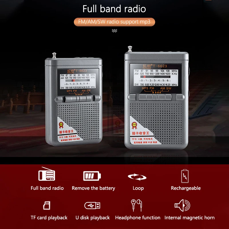 mundo banda com display lcd portátil rádio