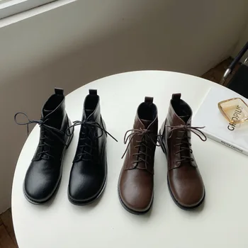 

2020 Winter Autumn Boots 2020 New Chunky Heel Lace-up British Style Slanted Heel Short Lace Up Boots