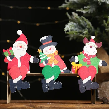 

Xmas Christmas decorations wooden Sit upright dolls hanging creative Santa Claus snowman doll figurine decor for the new year