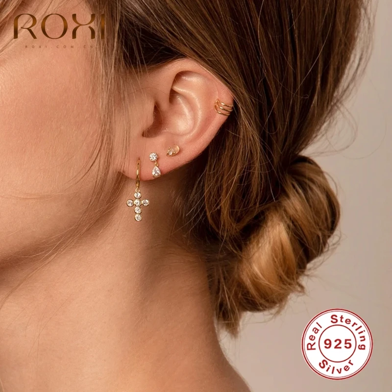 Precio bajo ROXI-pendientes de aro con Cruz para mujer, joyería de compromiso, plata 925, CZ, Kolczyki Damskie AANoZBKYQ