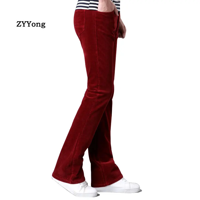 ZYYong New Corduroy pants Mens Business Casual Slim Bootcut Flared for Men Boot Cut Flare White Red Black Long Trousers
