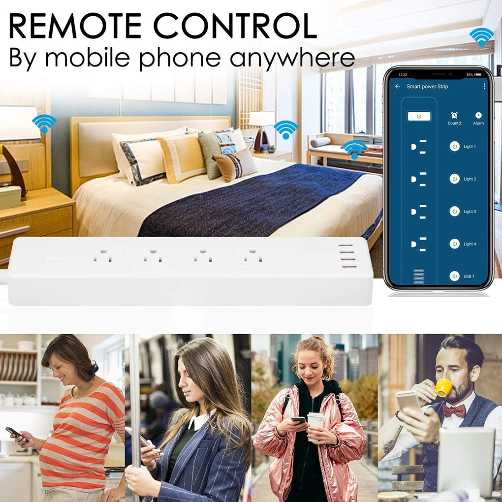 Умная полоса питания ТВ холодильник микроволновая печь бытовая техника Wifi розетка 4 AC розетки 4 usb порта стандарт США