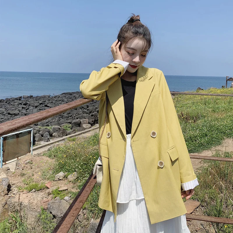 

New Women Clothes Women's Suit Blazer Solid Color Double-breasted Jacket Large Size Blazer Plus Size Women Blazers and Jackets