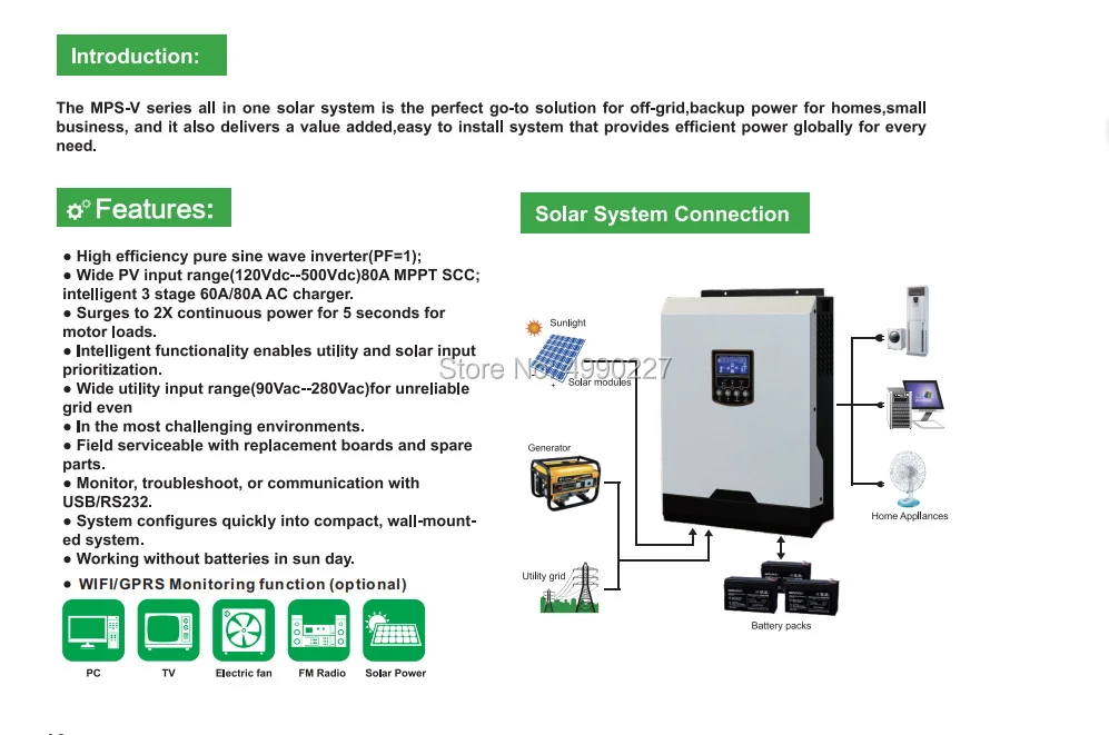 Perfect 5000W 48V High efficiency pure sine wave inverter 80A MPPT Solar Charge Controller PV input range DC120V-500V with Wifi function 0