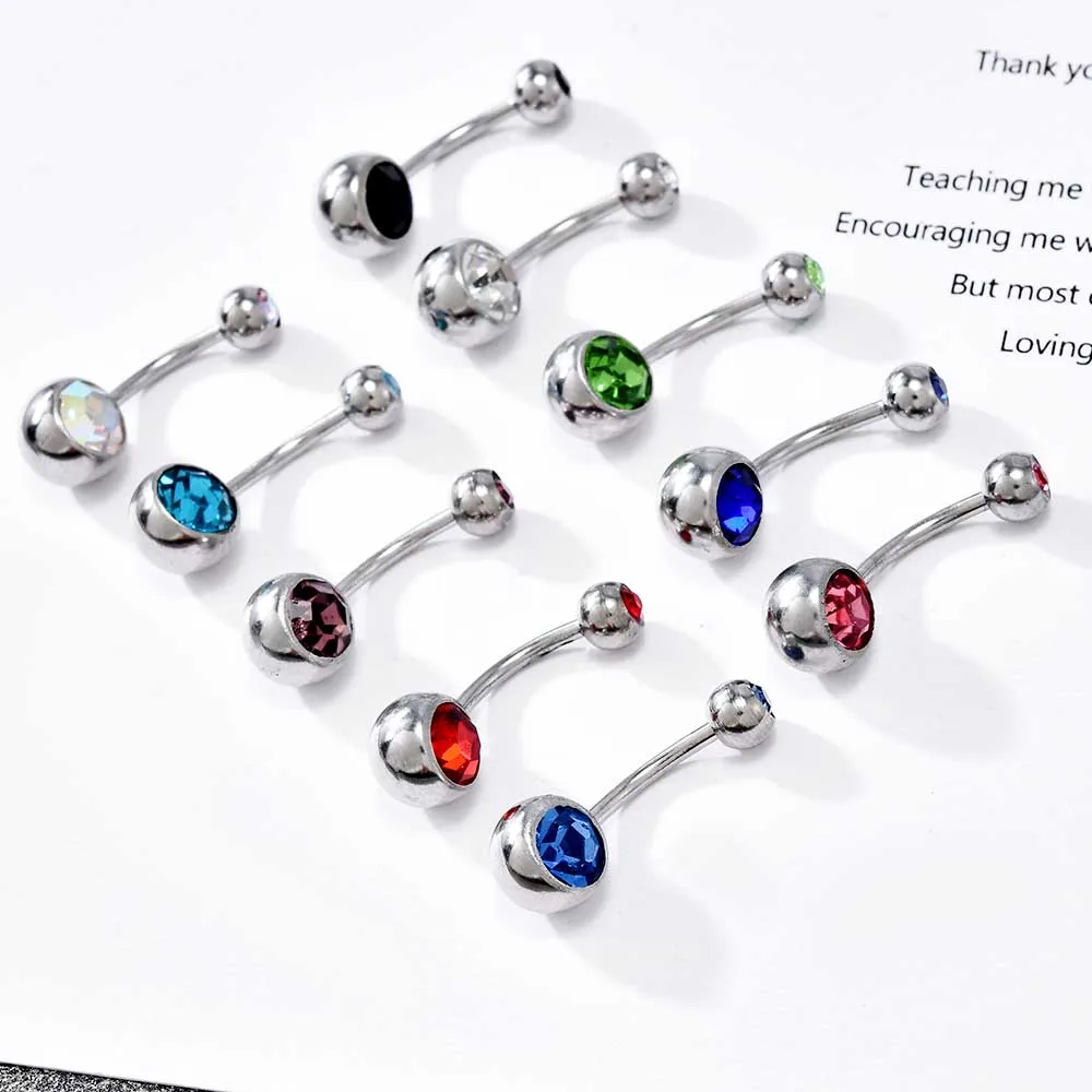 

10 Pcs\ pack Hot Crystal Gem Dangle Ball Button Surgical Steel Barbell Belly Navel Ring Bar Body Piercing Jewelry