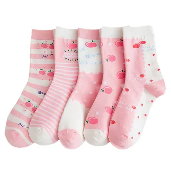 

Korean Style Sweet Cartoon Pink Peach Funny Socks Heart Love Style Cute Socks Women Kawaii Skarpetki Warm Sokken Jacquard Meias