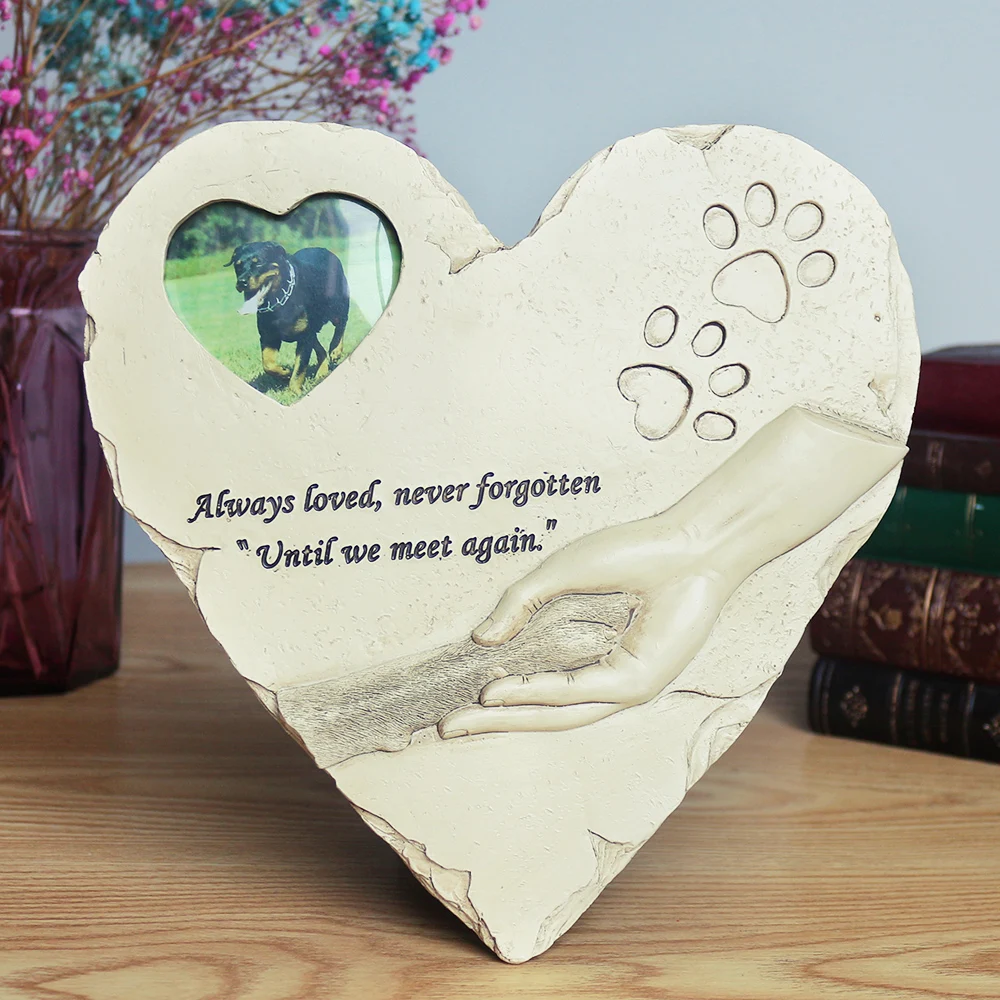 Customizable Heart-Shaped Dog Gravestone With Photo Frame Doggie Memorial