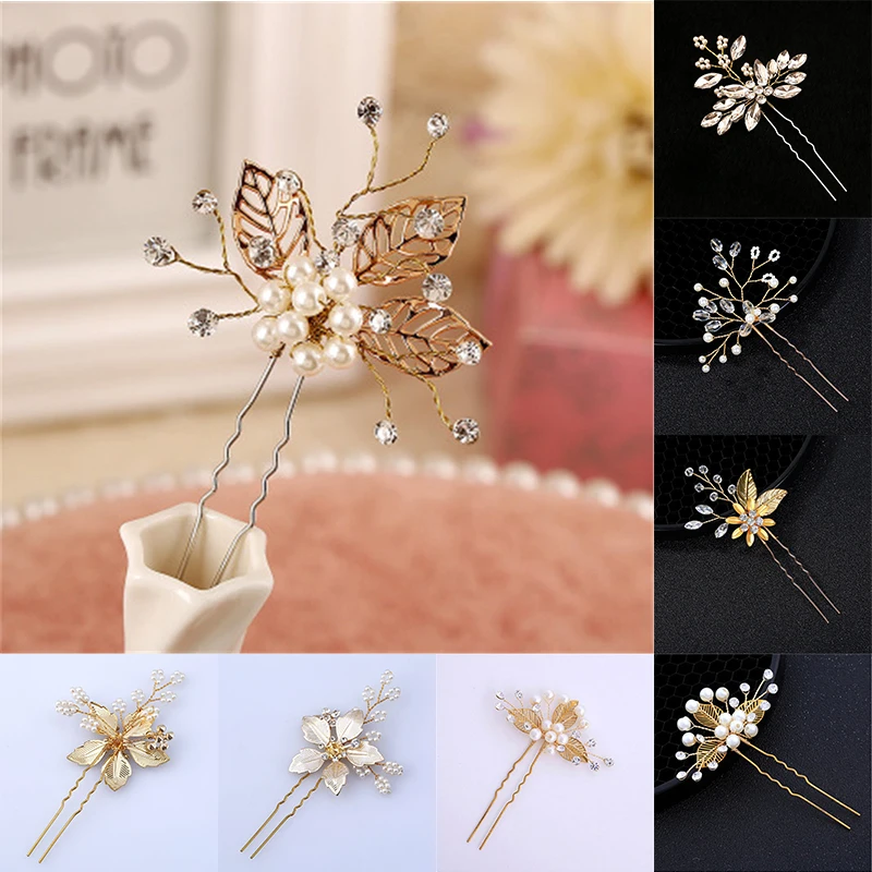 

2pc Leaf Pearls Bridal Hairpin Ornaments Women's Weeding Jewelry Accessories Bridal Handmade Yellow Head Clips Hairpieces Stick
