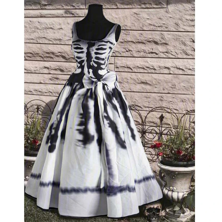 Medieval Style European and American Retro Print Long-sleeved Waist Dress Women's Cross-border Palace Swing Skirt Cosplay |