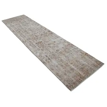

81x300 Cm Beige Handmade Overdyed Runner Rug-3x10 Ft